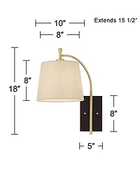 Chester Modern Swing Arm Wall Lamp Antique Brass Black Metal Plug-In Light Fixture Dimmable Tan Drum Shade for Bedroom Bedside House Reading Living Ro