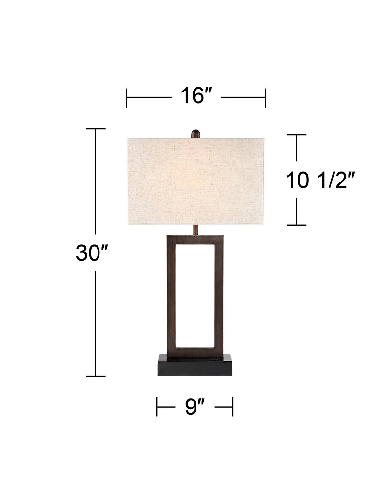 360 Lighting Todd Modern Table Lamps 30" Tall Set of 2 Bronze with Usb and Ac Power Outlet in Base Oatmeal Shade for Bedroom Living Room Bedside