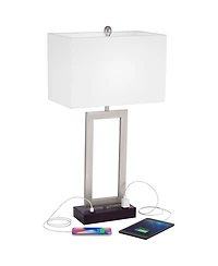 Todd 30" Tall Large Rectangular Modern End Table Lamps Set of 2 Usb Port Ac Power Outlet Silver Brushed Nickel Finish Metal Living Room Charging