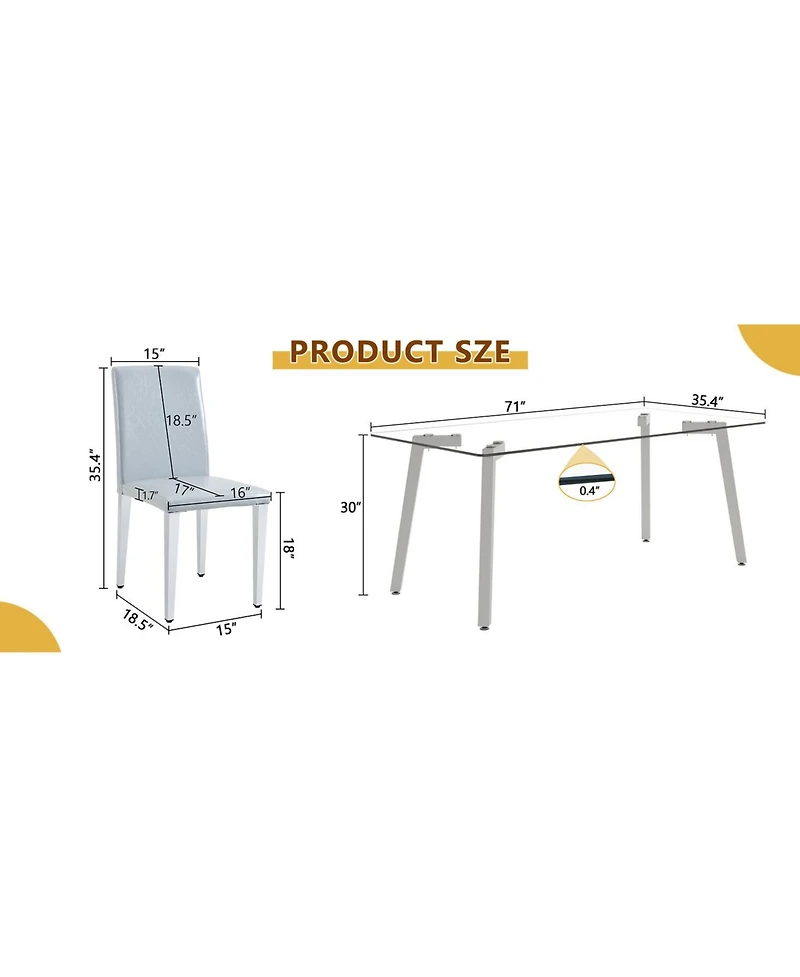 Streamdale Glass Top Dining Set Table & 6 Gray Pu Chairs