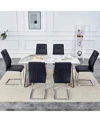 Streamdale Pandora Stone Table & 6 Pu Chairs - Butterfly Legs