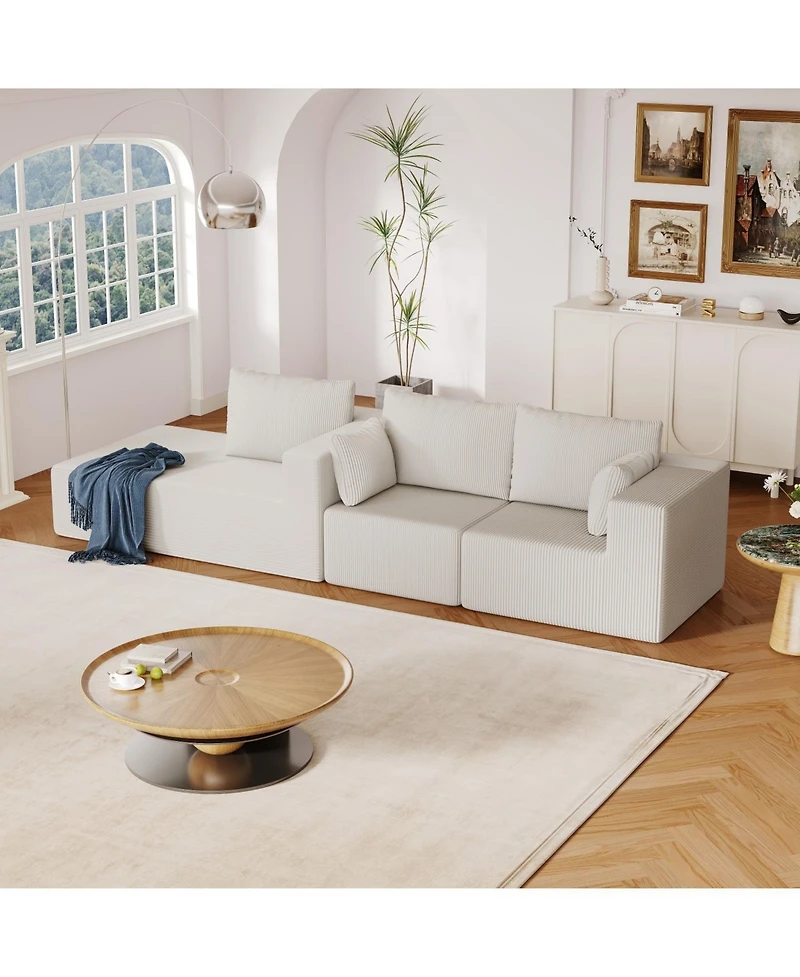Streamdale Beige Corduroy Sectional Sofa with Chaise Lounge