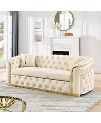 Streamdale 90" Velvet Tufted Chesterfield Sofa - Beige