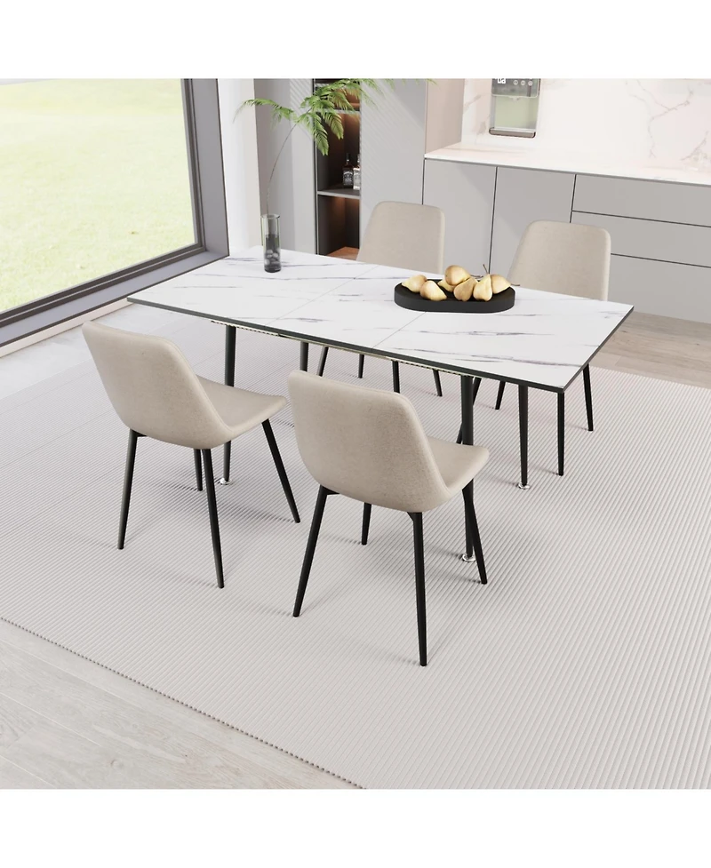 Streamdale 47-63" White Extendable Dining Set Table & 4 Beige Chairs