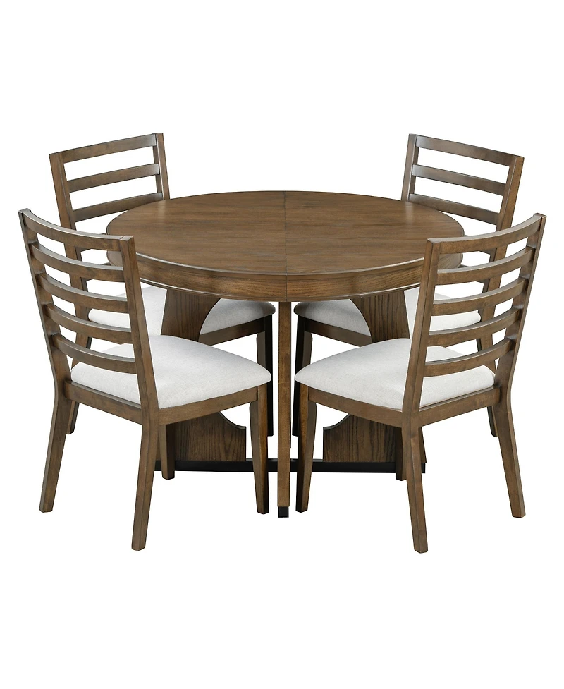 Streamdale Retro Rustic Dining Set with Ext. Table and 4 Chairs (Walnut)