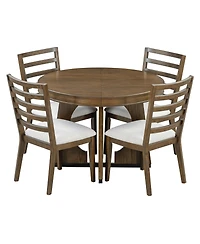 Streamdale Retro Rustic Dining Set with Ext. Table and 4 Chairs (Walnut)