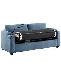 Navy Corduroy Sleeper Sofa with Mattress, Usb Ports & Storage