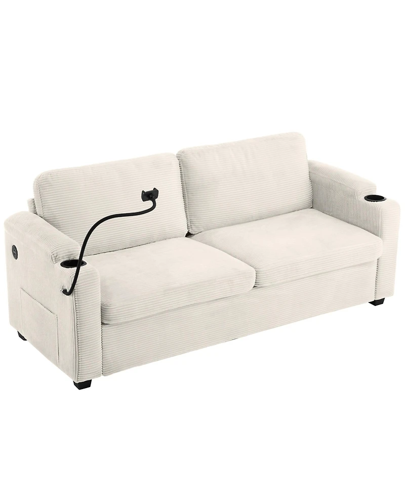 Navy Corduroy Sleeper Sofa with Mattress, Usb Ports & Storage