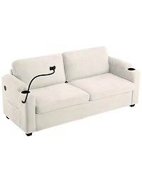 Navy Corduroy Sleeper Sofa with Mattress, Usb Ports & Storage