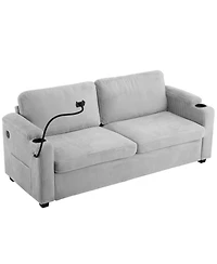 Navy Corduroy Sleeper Sofa with Mattress, Usb Ports & Storage