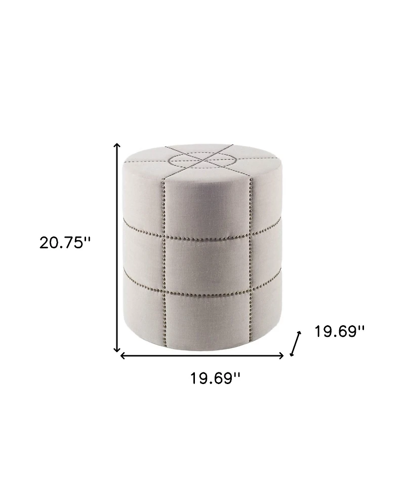 Linen Round Footstool Ottoman for Living Room Bedroom or Lounge Area Seating