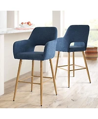 Set of 4 Upholstered Counter Height Stools with Armrests, 25.5'' Chairs for Kitchen Island-Maison Boucle