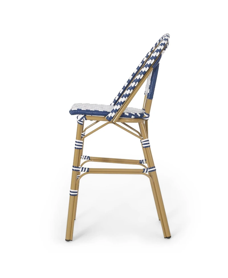 Streamdale Navy Blue/White Rattan Barstools (Set of 2)