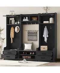 Streamdale 4-in-1 Hall Tree Coat Rack, Bench, Storage, & Hooks - Black