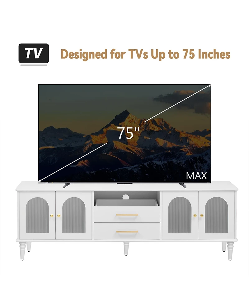 Streamdale Retro Tv Stand Console with Fluted Glass Doors for 75" TVs