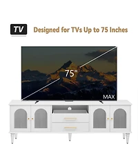 Streamdale Retro Tv Stand Console with Fluted Glass Doors for 75" TVs