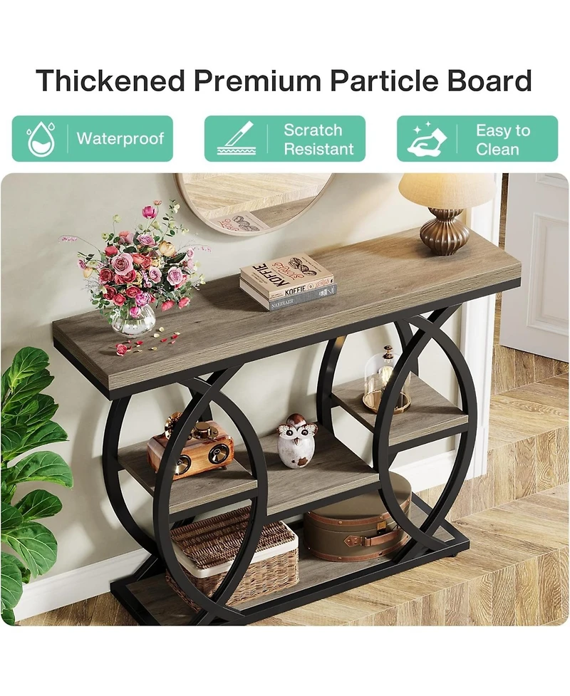 Tribesigns 39.4" Console Table, Industrial 4-Tier Sofa Table Entryway Table with Storage Shelves, Narrow Wood Accent Tables with Metal Frame for