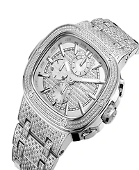 Jbw Men's Heist Platinum Series Diamond Silver-Tone Stainless Steel Watch, 47.5mm