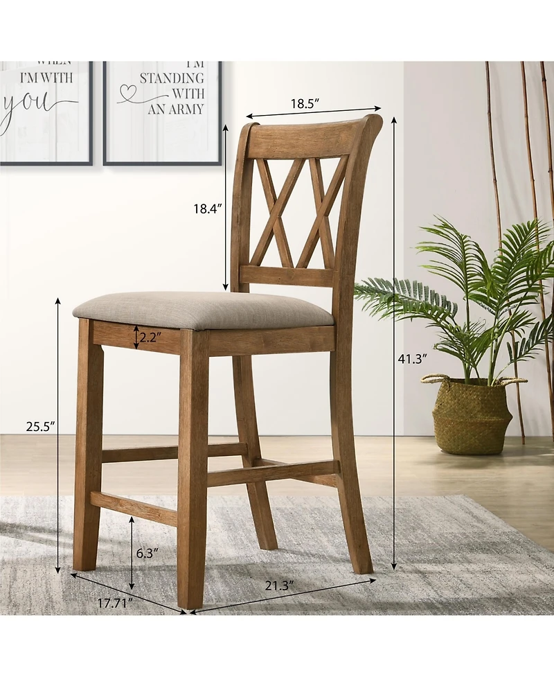 Streamdale Fabric Upholstered Counter Height Dining Chairs, Set of 2, Tan
