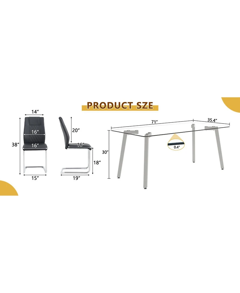 Streamdale 71" Rectangular Glass Table & 8 Black Pu Chairs