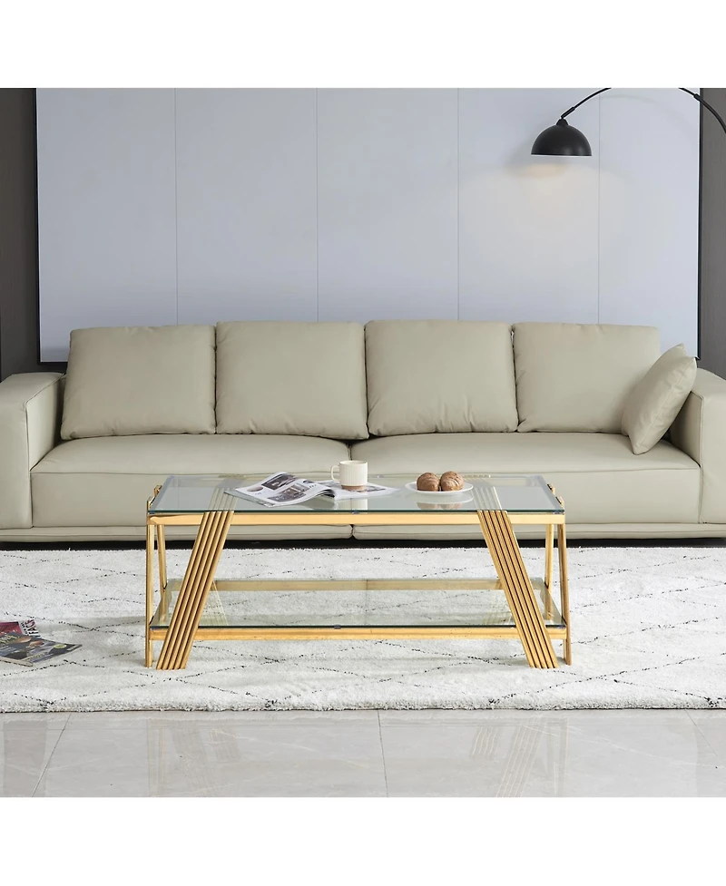 Streamdale Gold 47" Modern Glass Coffee Table with Storage