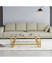 Streamdale Gold 47" Modern Glass Coffee Table with Storage