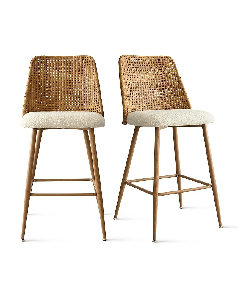 Set of 4 Rattan Back Counter Height Bar Stools, 27'' Woven Cane Bar Chairs for Kitchen Island & Home Bar-Maison Boucle