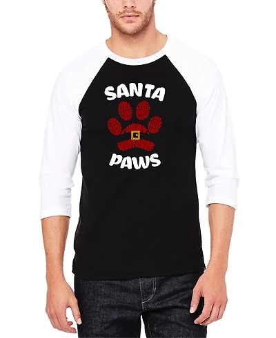 La Pop Art Men's Santa Paws Raglan Baseball Word T-Shirt