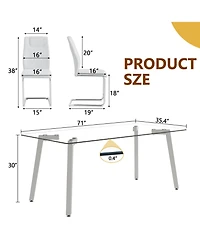 Streamdale 71" Rectangular Glass Table & 6 White Pu Chairs