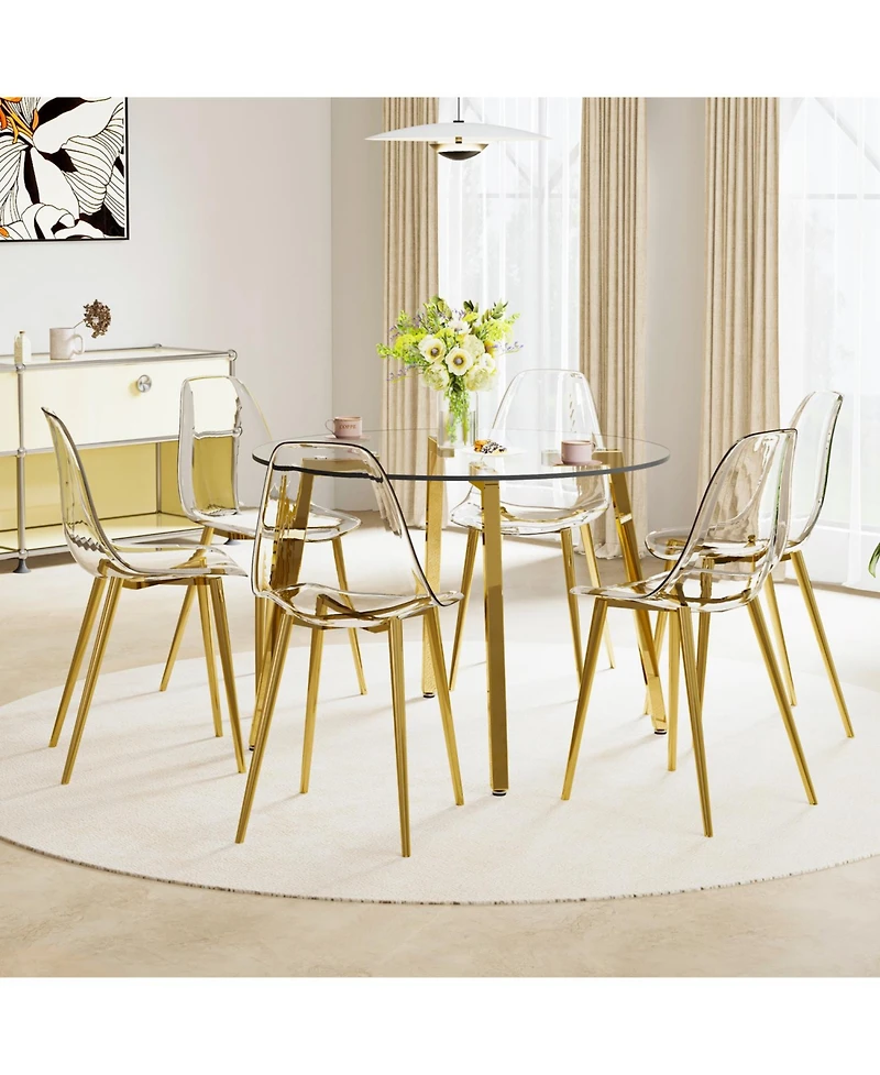 Streamdale Glass Table & 6 Gold Leg Chairs