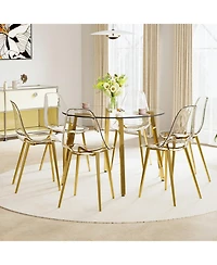 Streamdale Glass Table & 6 Gold Leg Chairs