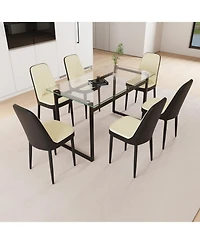 Streamdale 51" Glass Dining Table Set, Black Metal Legs & Pu Chairs