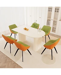 63" Cream Table & Green Chair Set (6 Black Leg Chairs)