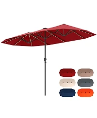 13 Ft Large Patio Umbrella with Led Solar Lights and Crank Handle