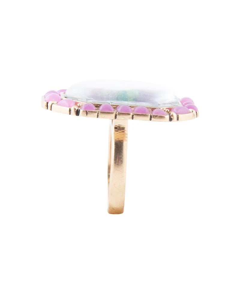Barse Scenic Pink Flamingo Agate Golden Statement Ring