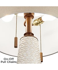 Possini Euro Design Kingston Modern Mid Century Table Lamps 32 3/4" Tall Set of 2 White Textured Ceramic Taupe Drum Shade for Bedroom Living Room