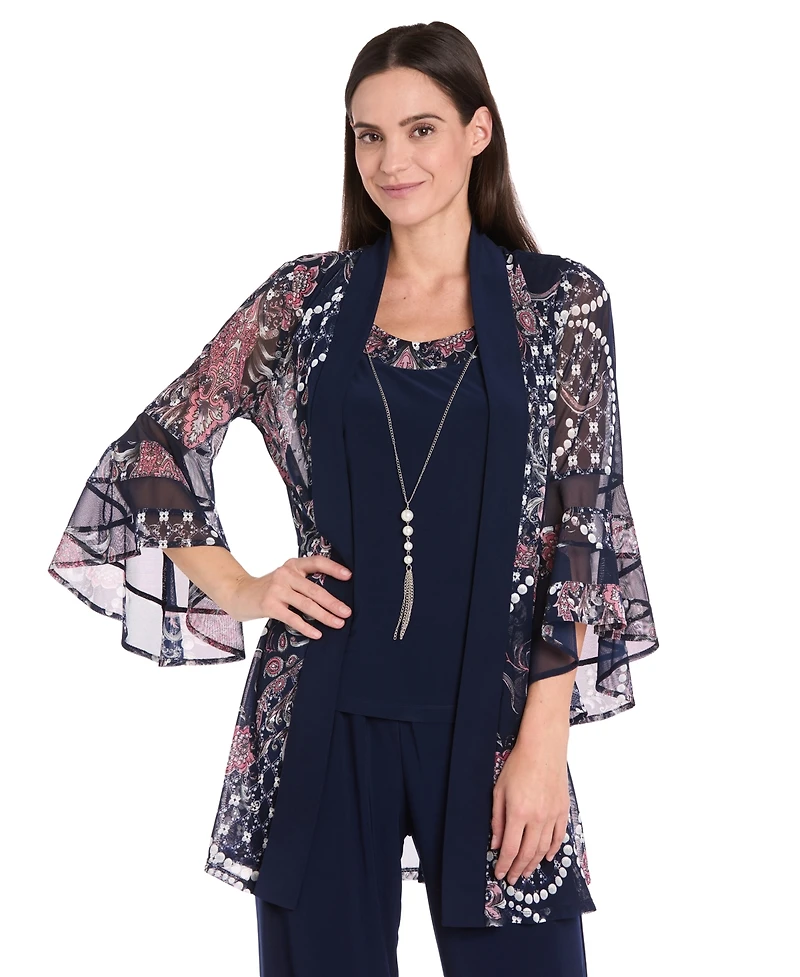 R & M Richards Women's Pantsuit, Shell Necklace Set