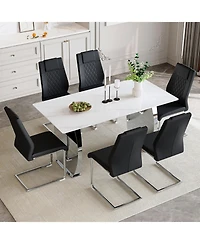 Snow Mountain White Sintered Stone Dining Set - 6 Black Pu Chairs