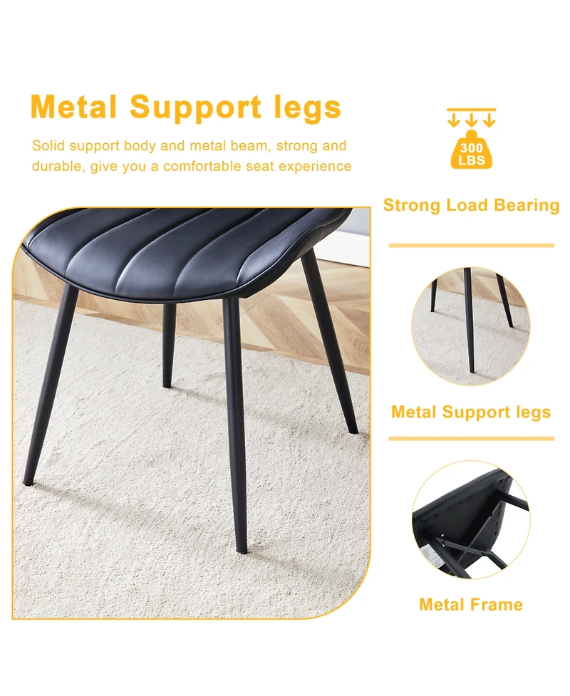 Streamdale Ergonomic Black Dining Chairs - Set of 4, Metal Legs