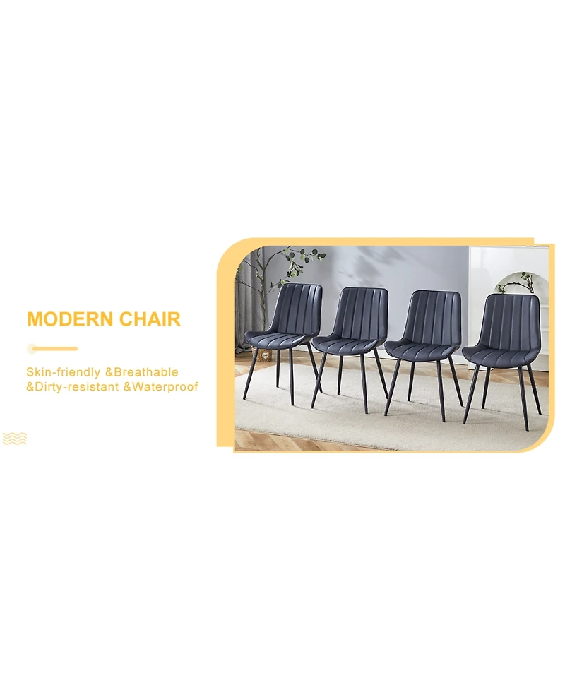 Streamdale Ergonomic Black Dining Chairs - Set of 4, Metal Legs