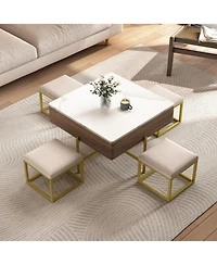 Streamdale Modern Square Lift-Top Coffee Table Set with Storage & 4 Ottomans