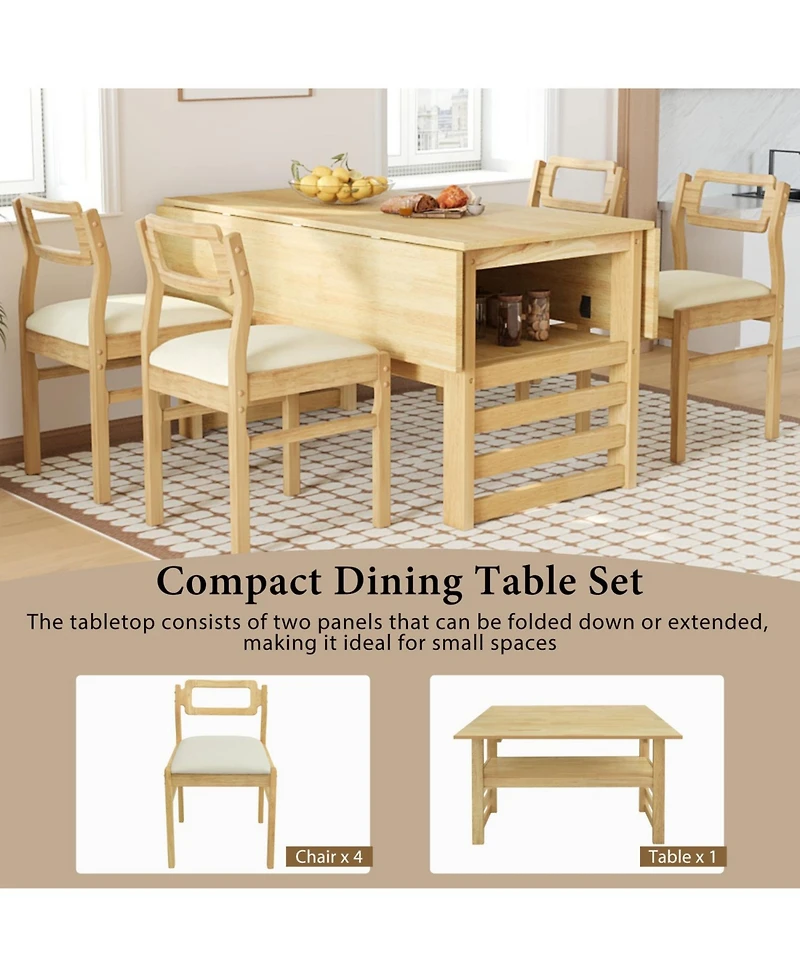 5-Piece Extendable Dining Set with Storage & Upholstered Chairs