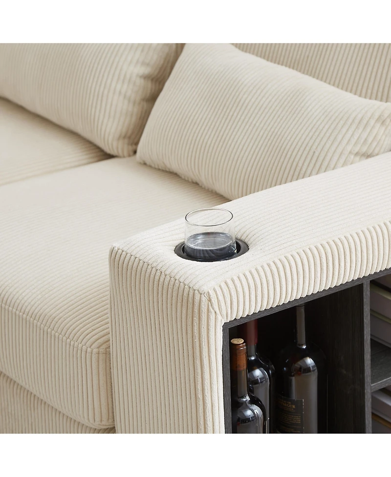 Streamdale L-Shaped Corduroy Sectional Sofa with Storage & Cup Holder