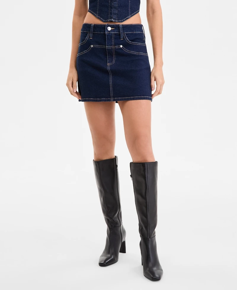 Bar Iii Women's Seamed Denim Mini Skirt, Exclusively at Macy's
