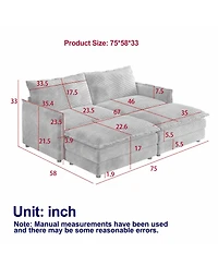 Streamdale Corduroy 2-Seater Sofa with Footrests & Cushions
