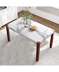 Streamdale 46.5" Faux Marble Dining Table, Wood Legs