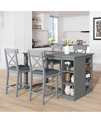 Streamdale Solid Wood Farmhouse Dining Table Set with Storage Shelves and Upholstered Chairs