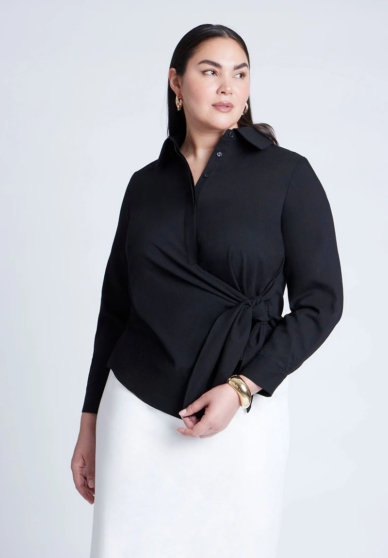 Eloquii Women's Hip Tie Collared Shirt