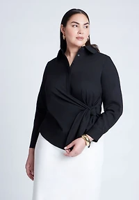 Eloquii Women's Hip Tie Collared Shirt