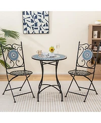 24 Inch Patio Bistro Table with Ceramic Tile Tabletop-Multicolor